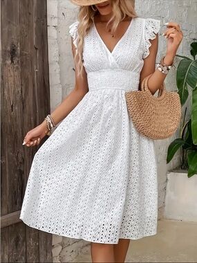 NWT. White Eyelet Fit-and-Flare Sundress
